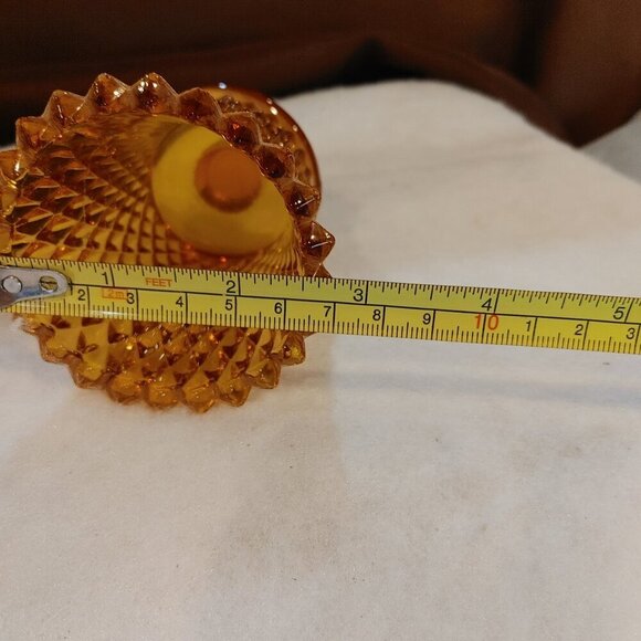 VINTAGE AMBER DIAMOND CUT AMBER GLASS VOTIVE TEA CANDLE HOLDER PEG - Picture 6 of 6